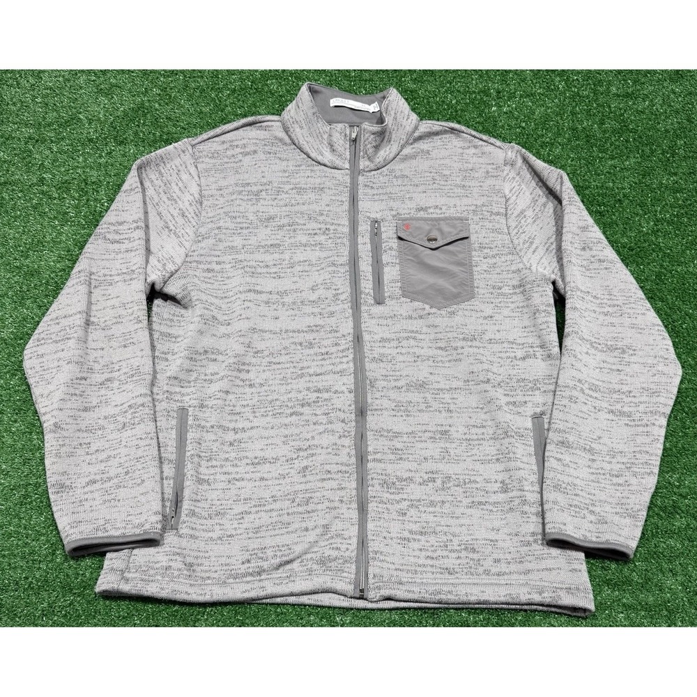 Criquet Sweater Mens XL Heathered Gray Full Zip Preppy Golf Pocket Fleece